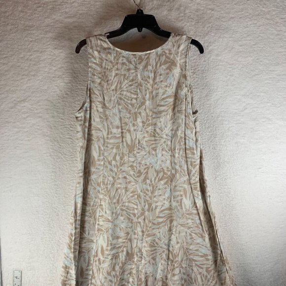 Catherines Women's Leaf Print Linen Blend Sleeveless Tan Midi Dress Size 0X 8842 - Picture 7 of 11